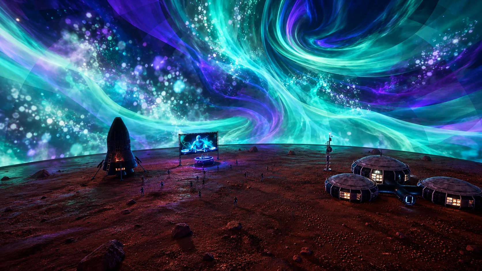 The Mars Dome immersive venue with music-reactive graphics wrapping around the dome